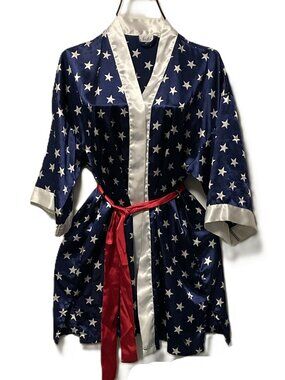 Vintage Sedu Robe One Size Fits All Blue Americana Red Tie Belt White Stars